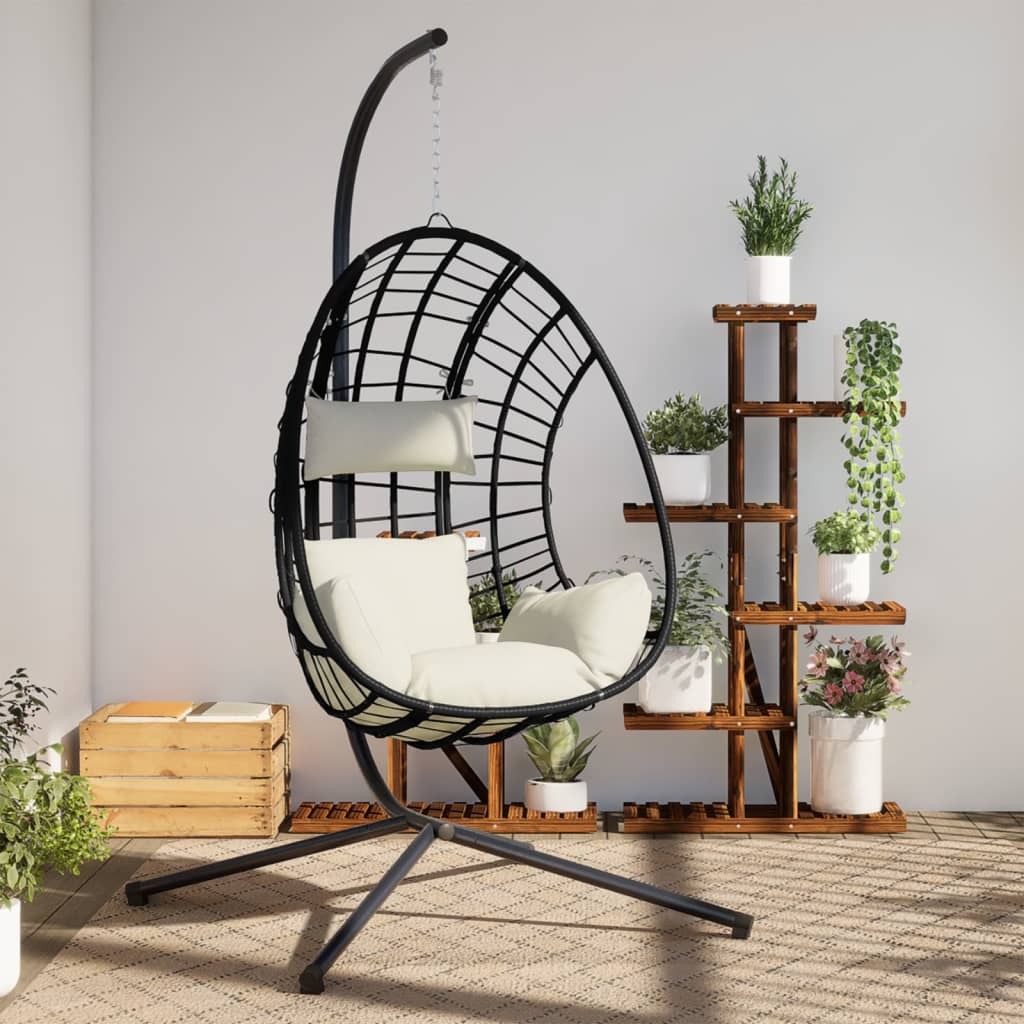 Hangstoel met standaard rattan en staal beige