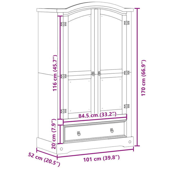 Kledingkast Corona 101x52x170 cm massief grenenhout