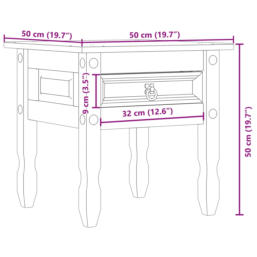 Bijzettafel Corona 50x50x50 cm massief grenenhout