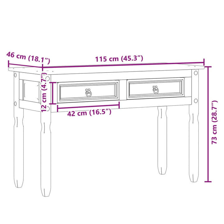 Wandtafel Corona 115x46x73 cm massief grenenhout