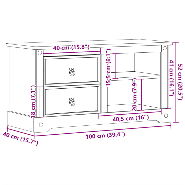 Tv-meubel Corona 100x40x52 cm massief grenenhout