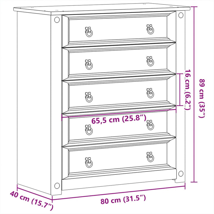 Ladekast Corona 80x40x89 cm massief grenenhout