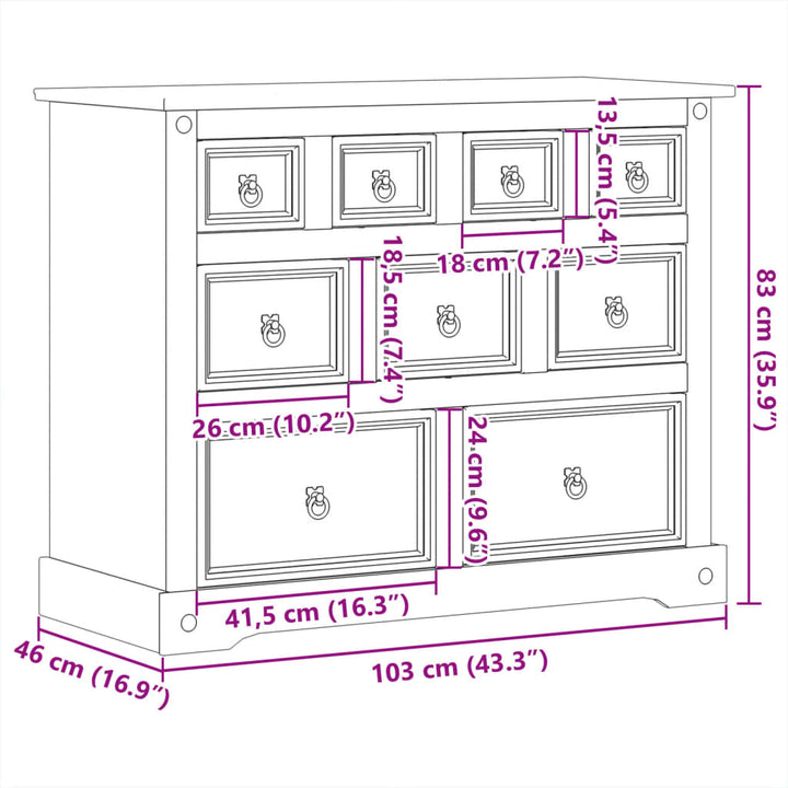 Ladekast Corona 103x46x83 cm massief grenenhout