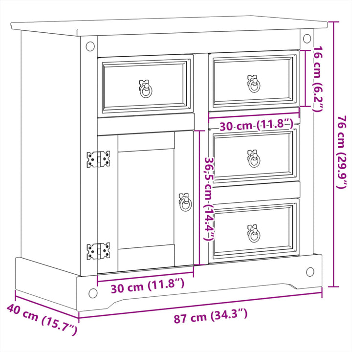 Dressoir Corona 87x40x76 cm massief grenenhout