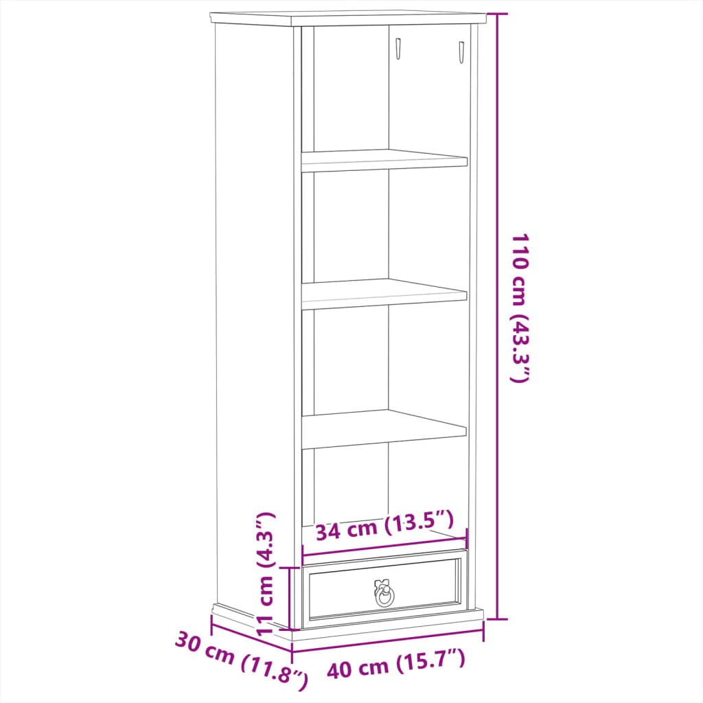 Cd-kast Corona 40x30x110 cm massief grenenhout