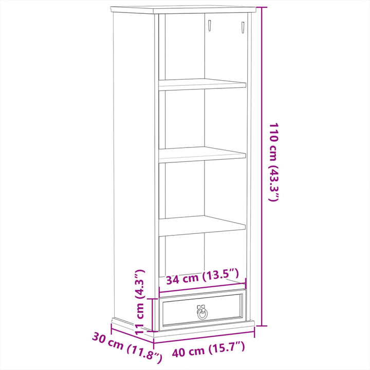 Cd-kast Corona 40x30x110 cm massief grenenhout