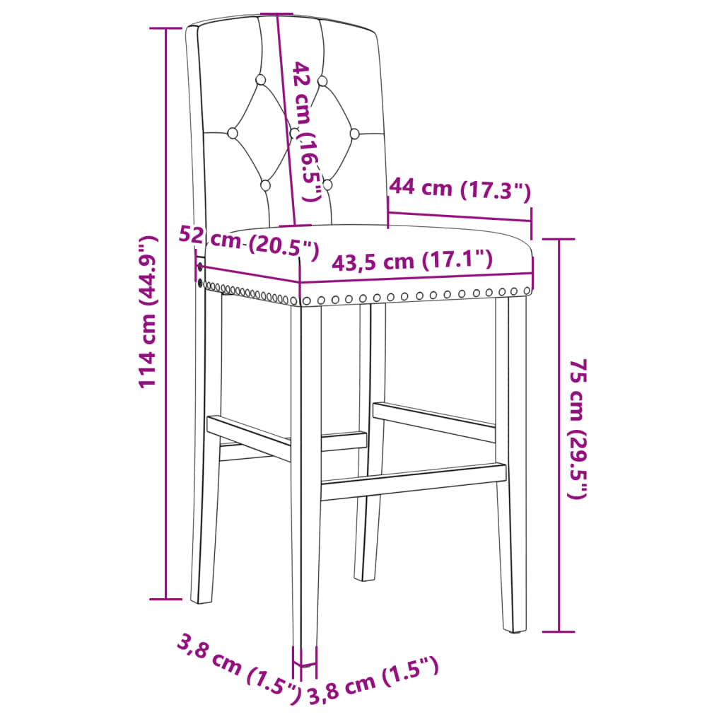 Barstoelen 2 st massief rubberhout en stof