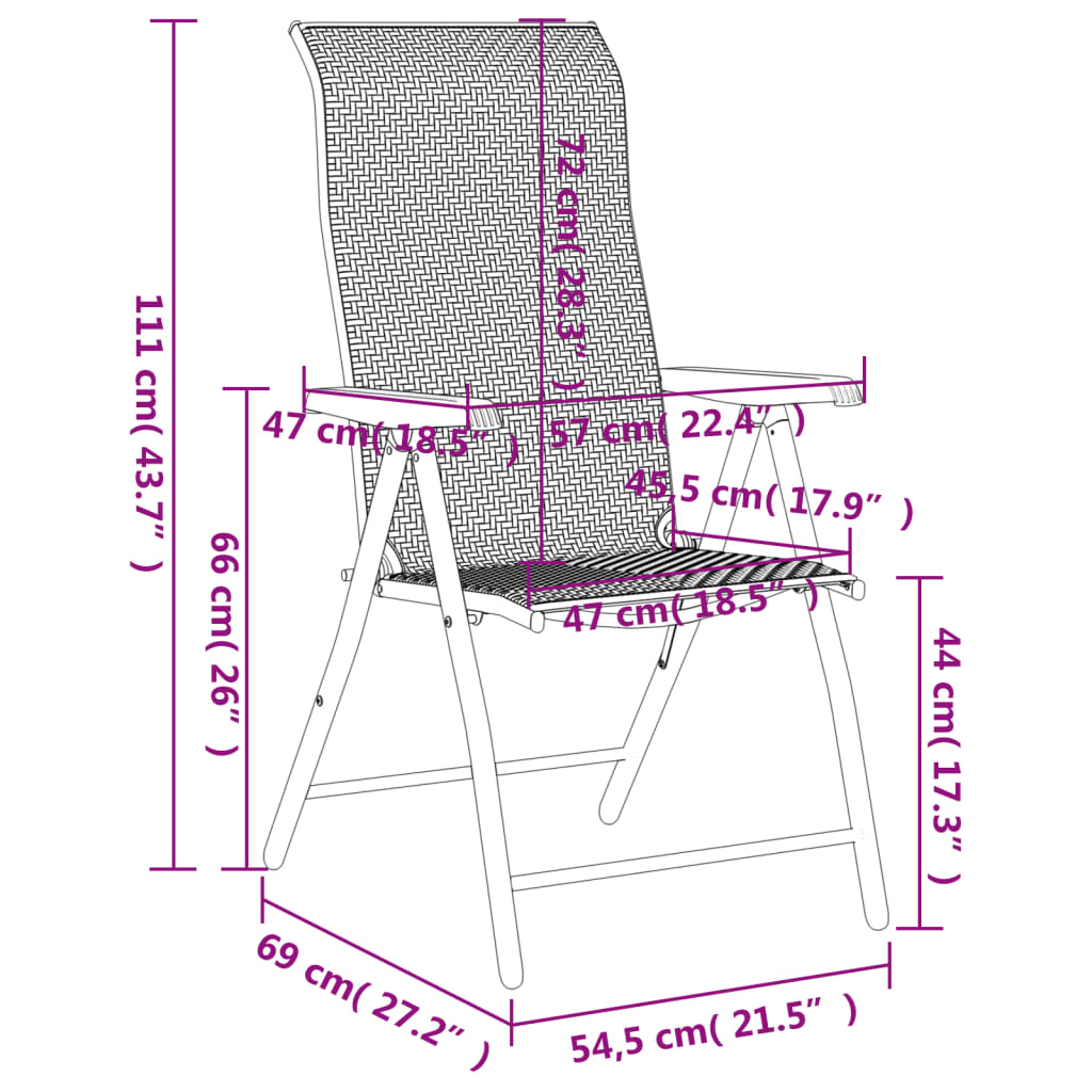 Tuinstoelen 2 st inklapbaar poly rattan bruin