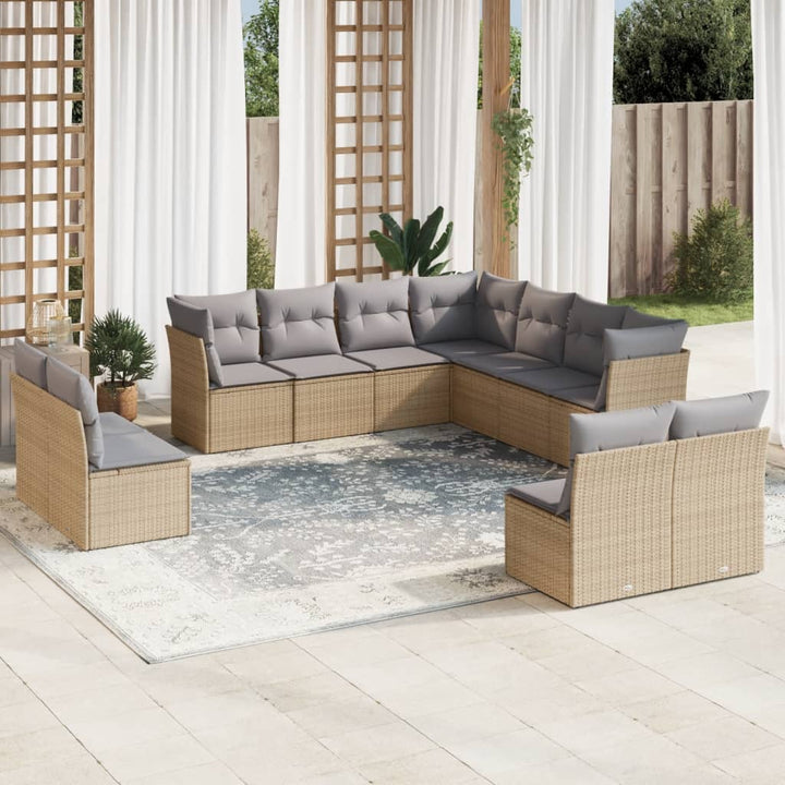 11-delige Tuinset met kussens poly rattan beige