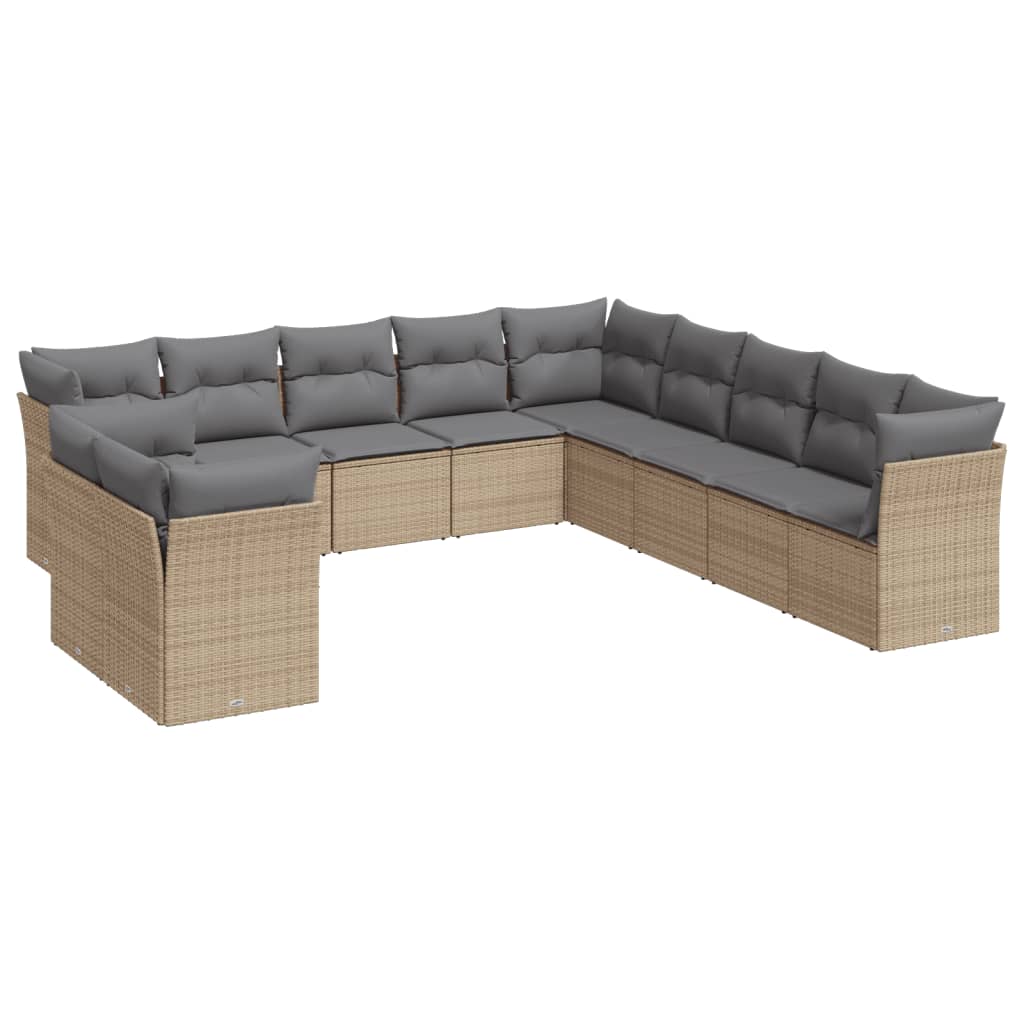 11-delige Tuinset met kussens poly rattan beige