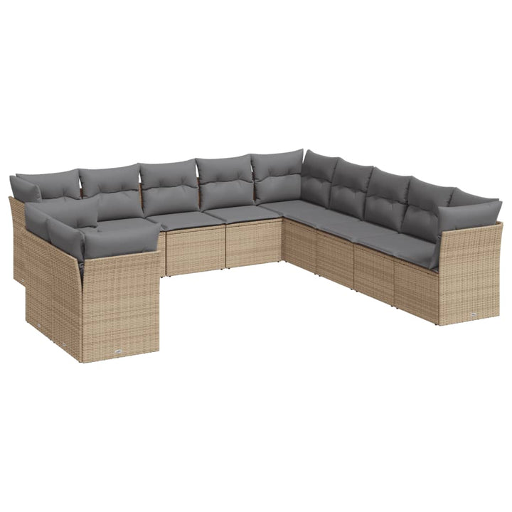 11-delige Tuinset met kussens poly rattan beige