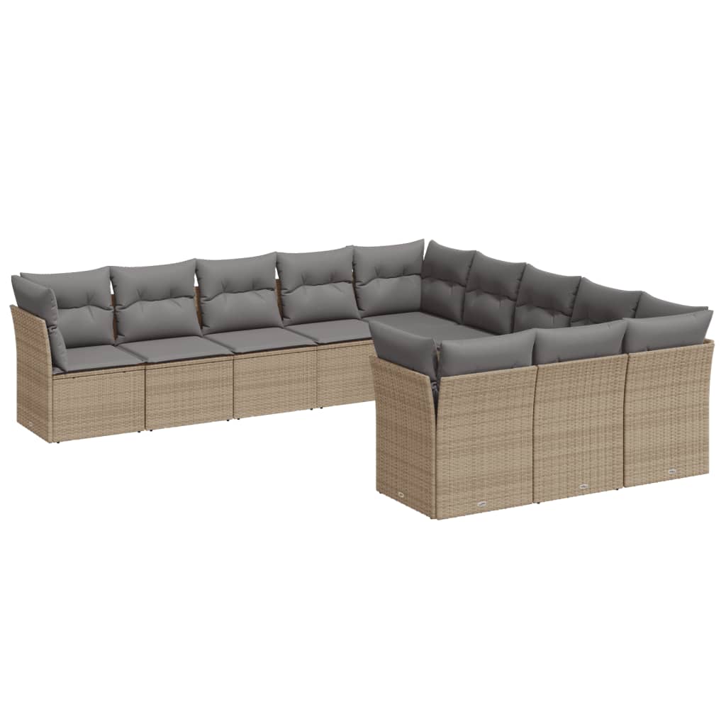 11-delige Tuinset met kussens poly rattan beige