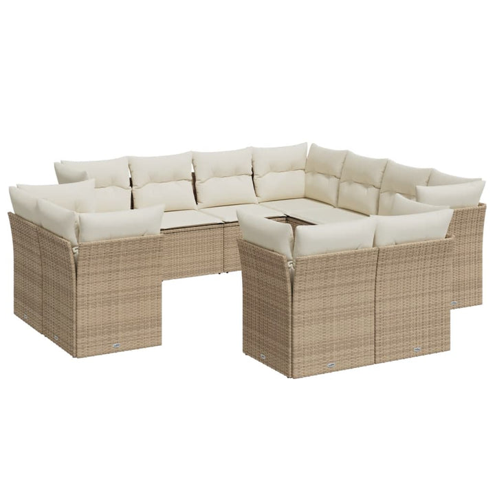 11-delige Tuinset met kussens poly rattan beige