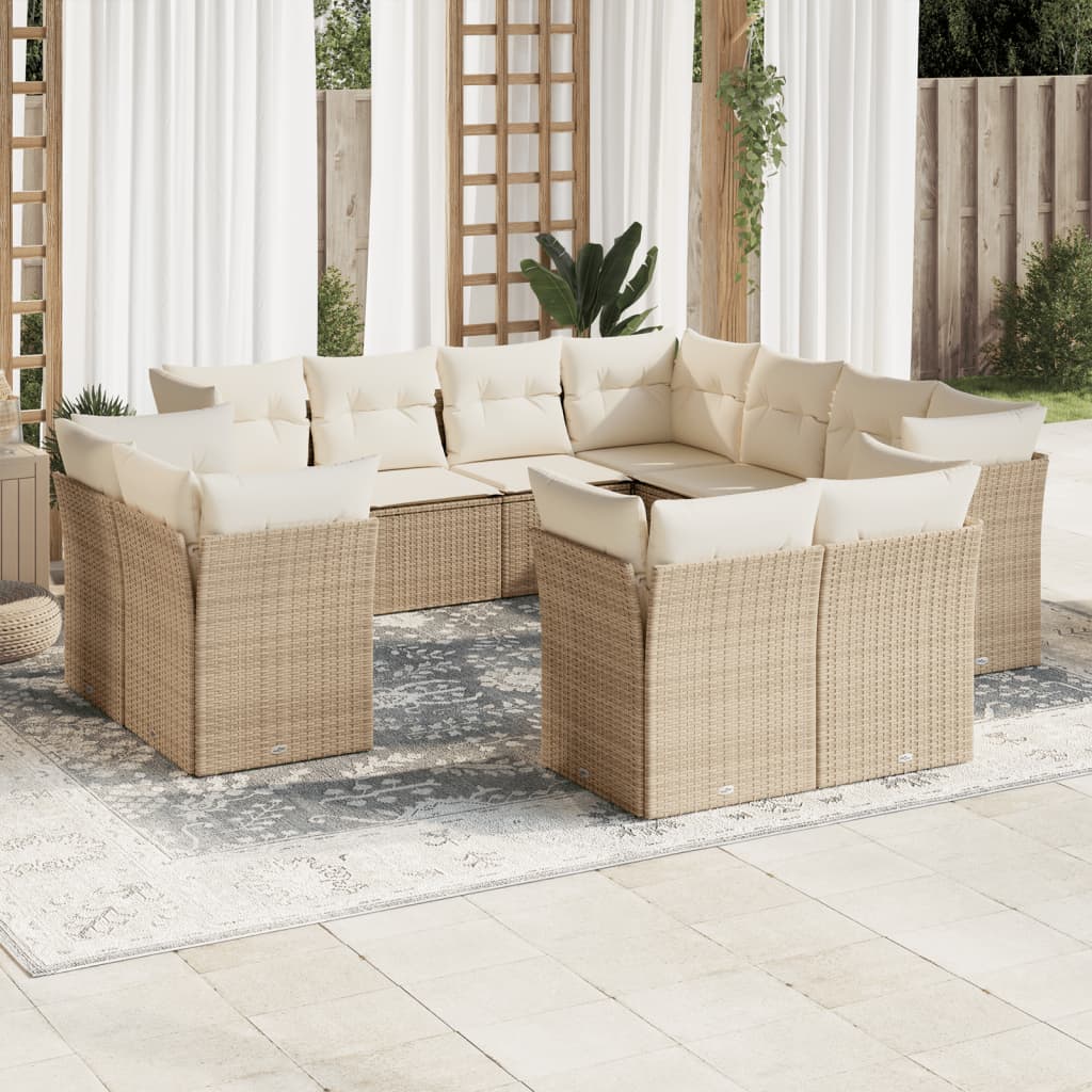 11-delige Tuinset met kussens poly rattan beige