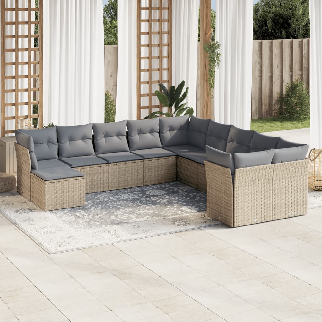 11-delige Tuinset met kussens poly rattan beige