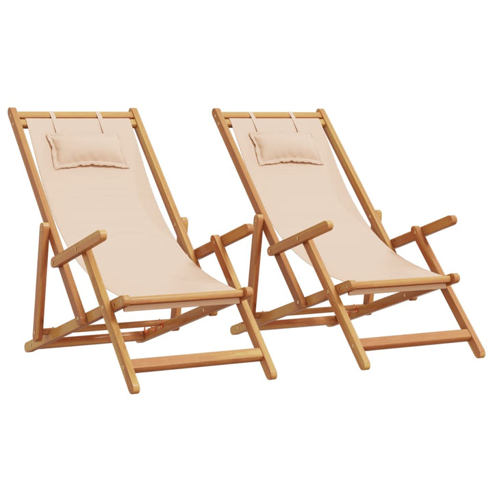 Strandstroelen 2 st inklapbaar stof en massief hout beige