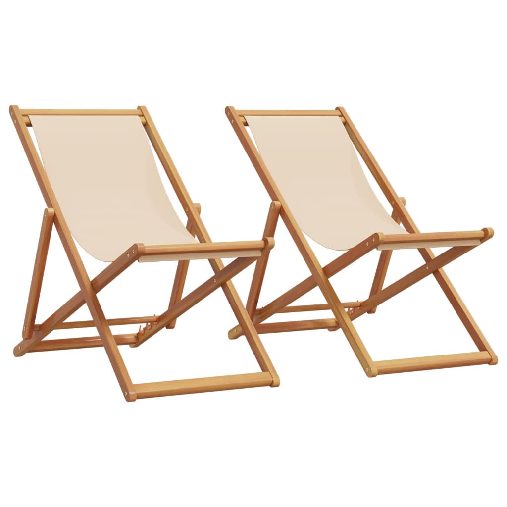 Strandstroelen 2 st inklapbaar stof en massief hout beige