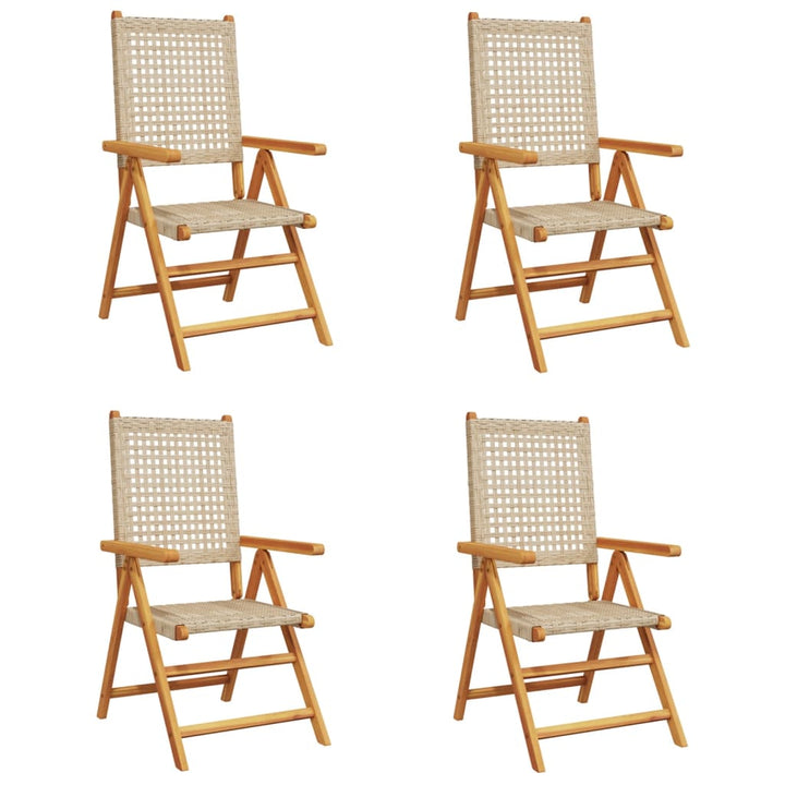 Tuinstoelen 4 st verstelbaar poly rattan en massief hout beige