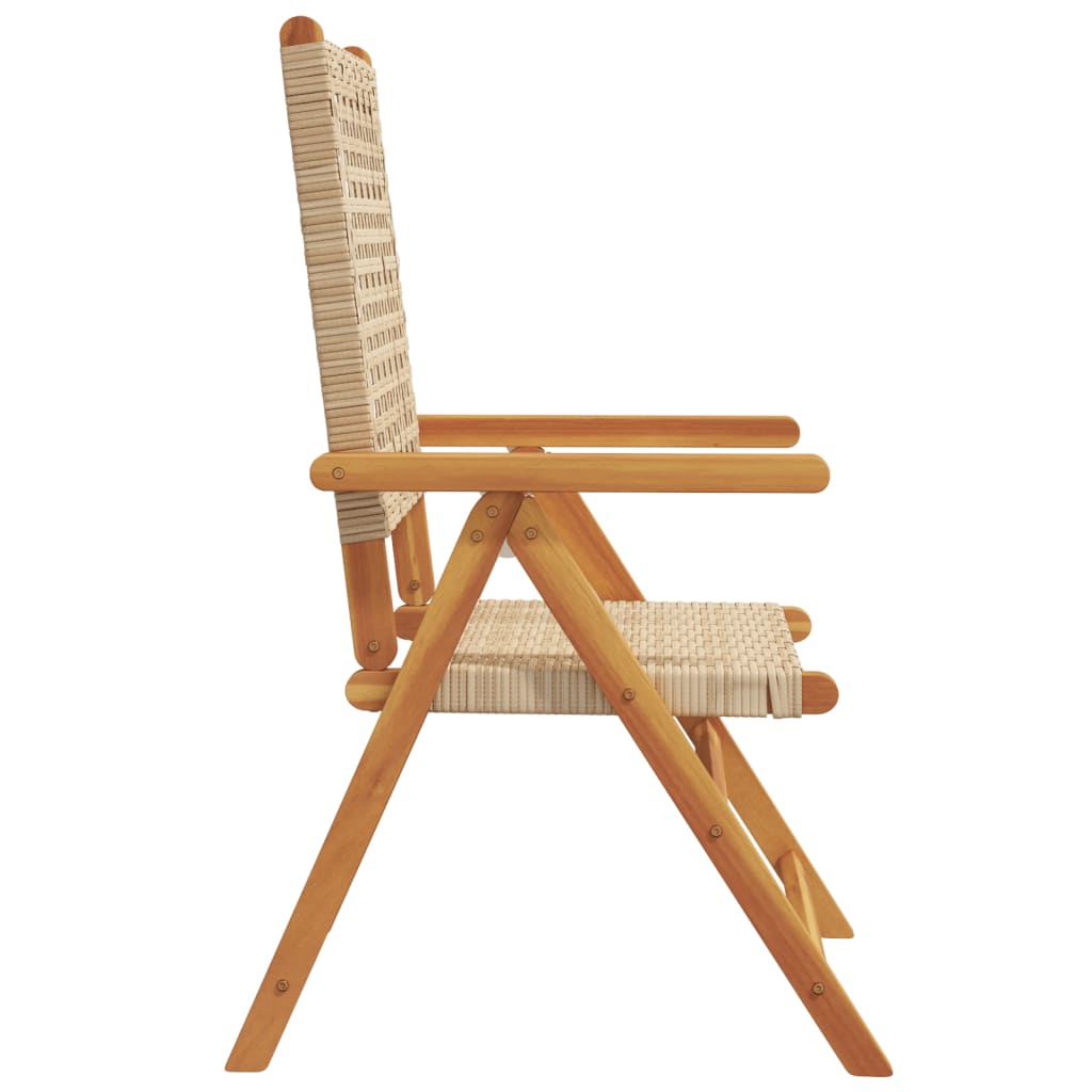 Tuinstoelen 4 st verstelbaar poly rattan en massief hout beige