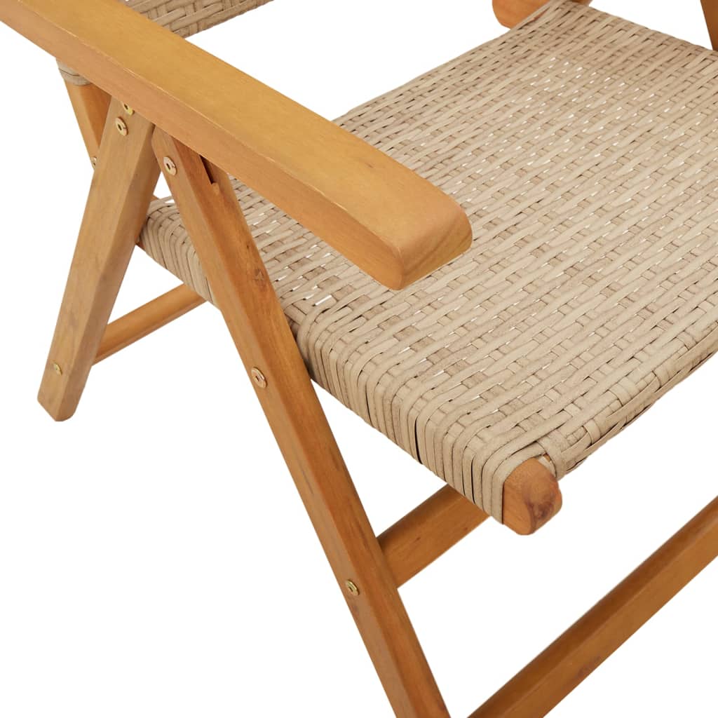 Tuinstoelen 4 st verstelbaar poly rattan en massief hout beige