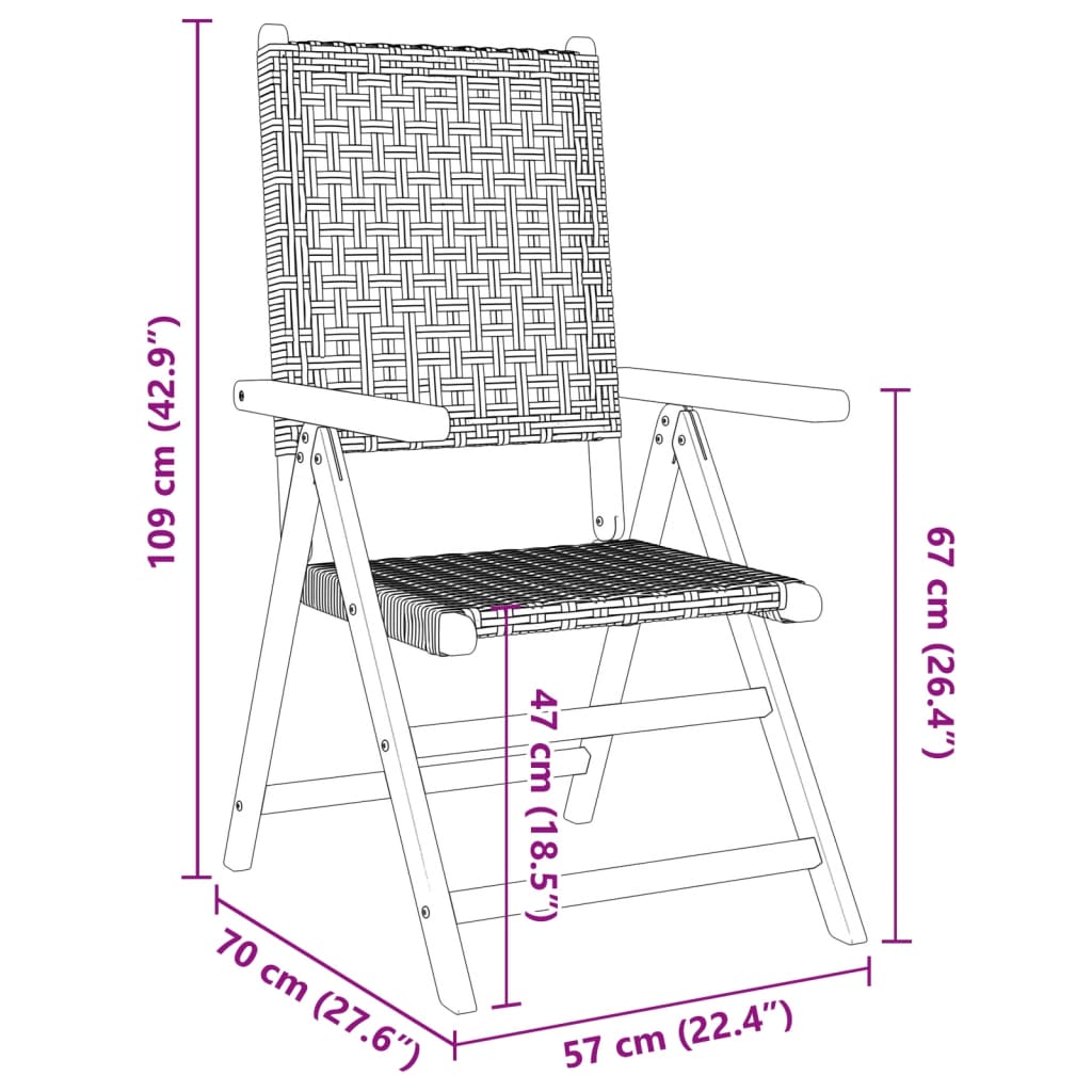 Tuinstoelen 4 st verstelbaar poly rattan en massief hout beige