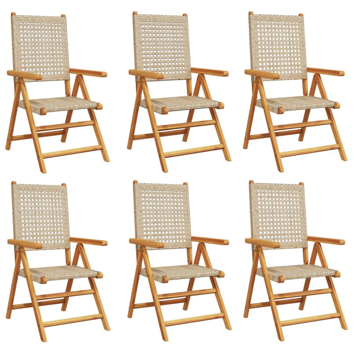 Tuinstoelen 6 st poly rattan en massief hout beige