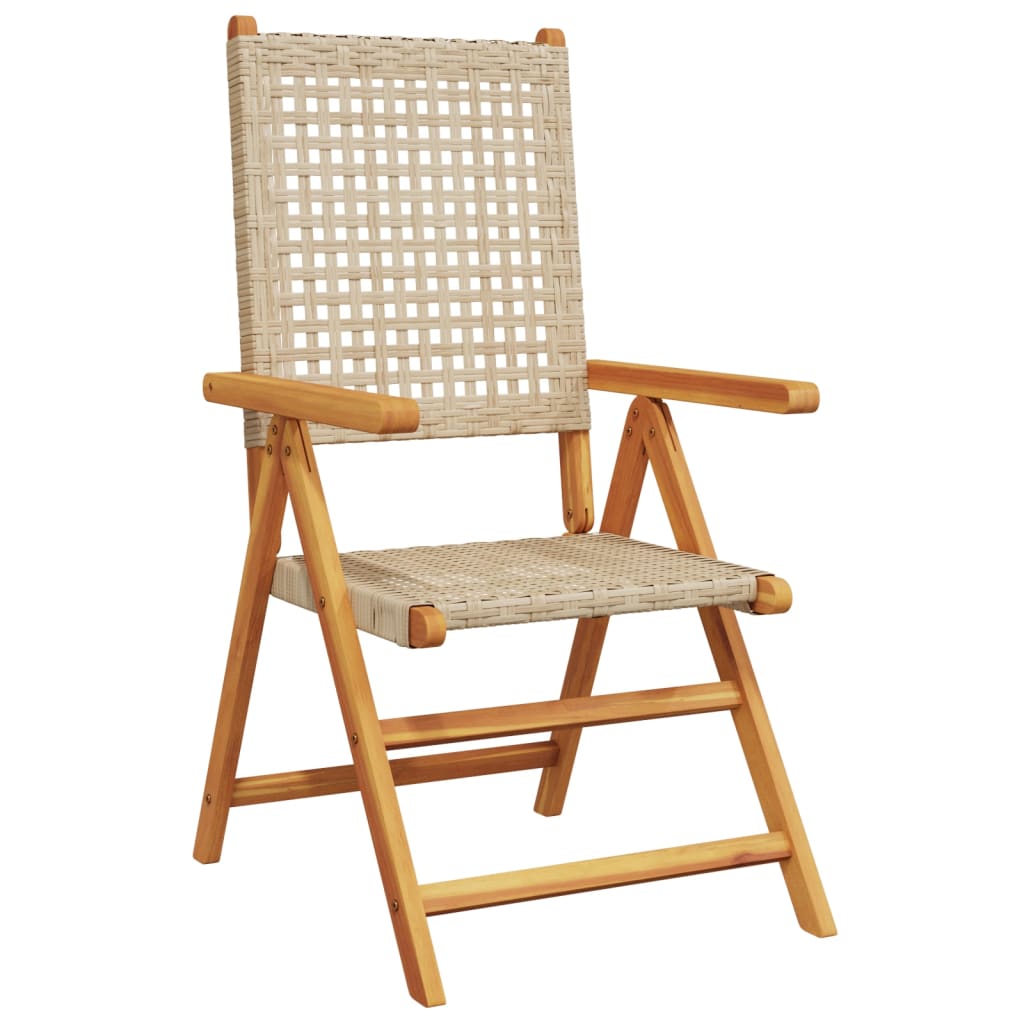 Tuinstoelen 6 st poly rattan en massief hout beige