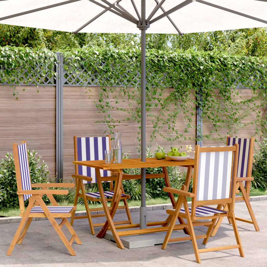 Tuinstoelen 4 st verstelbaar massief hout en stof blauw en wit