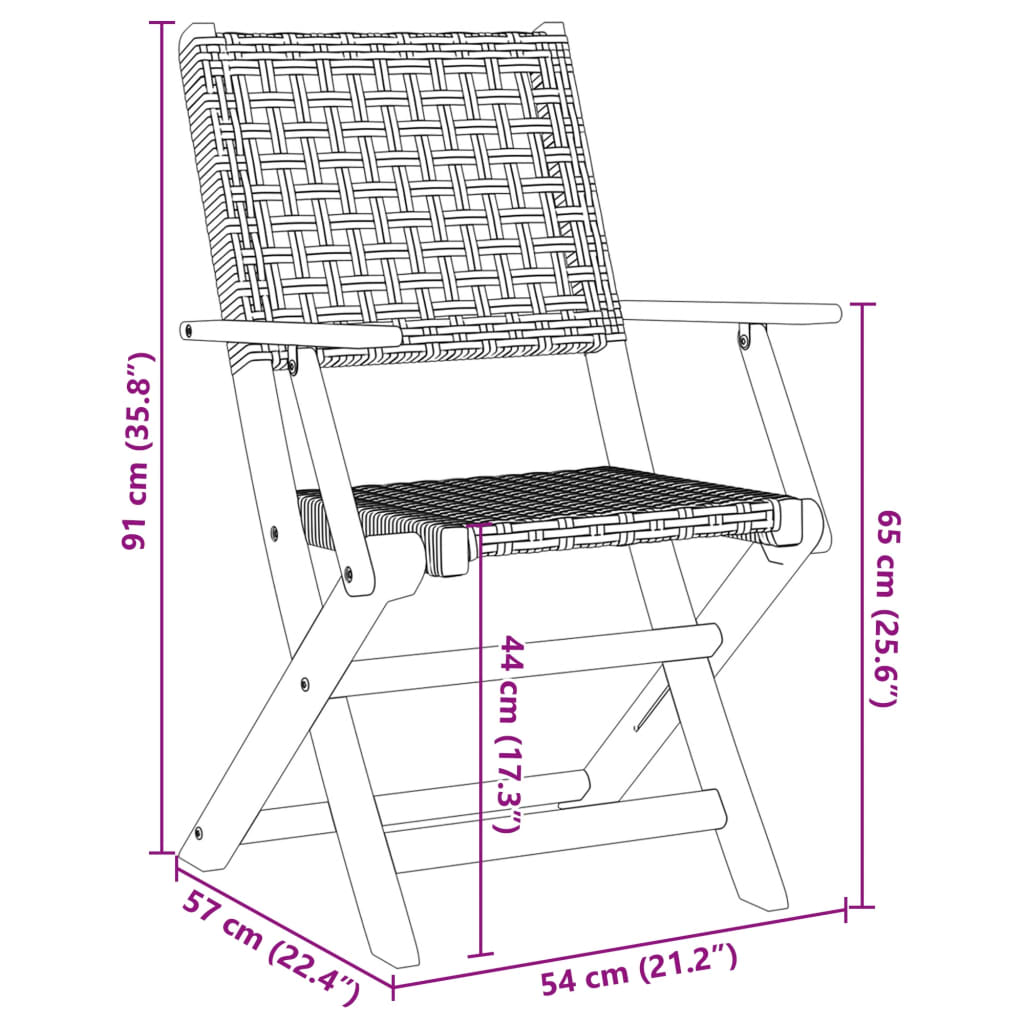 Tuinstoelen 8 st inklapbaar poly rattan en massief hout zwart