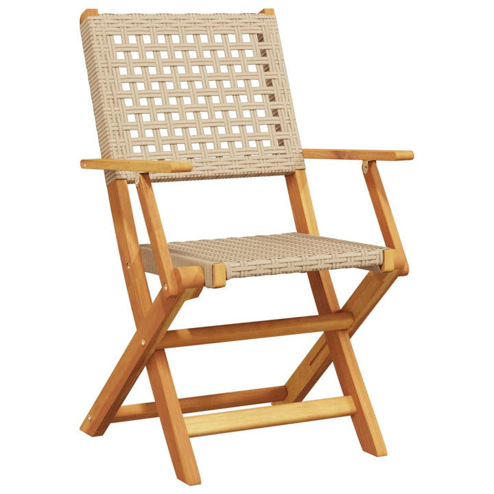 Tuinstoelen 8 st inklapbaar poly rattan en massief hout beige