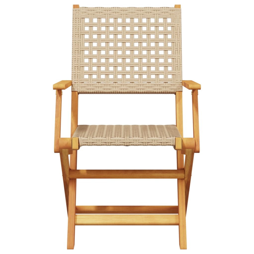 Tuinstoelen 8 st inklapbaar poly rattan en massief hout beige