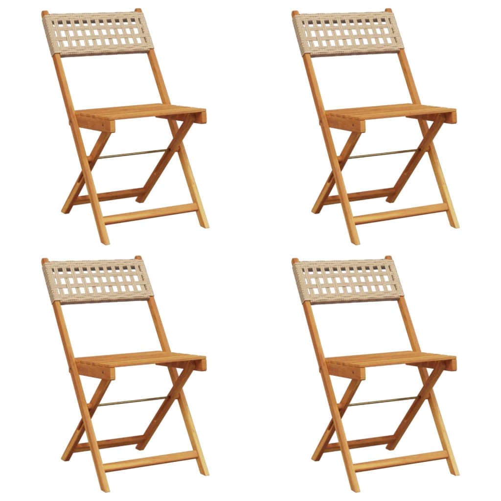 Tuinstoelen 4 st inklapbaar poly rattan en massief hout beige