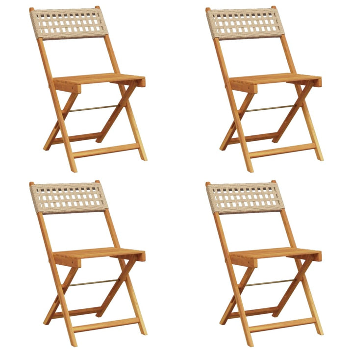 Tuinstoelen 4 st inklapbaar poly rattan en massief hout beige