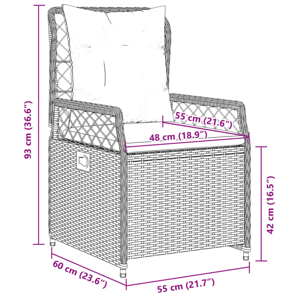 Tuinstoelen 2 st verstelbaar poly rattan zwart