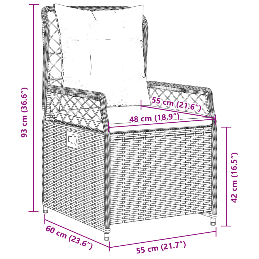 Tuinstoelen 2 st verstelbaar poly rattan beige