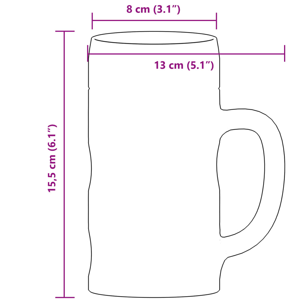 Bierpullen met handvat 6 st 500 ml glas