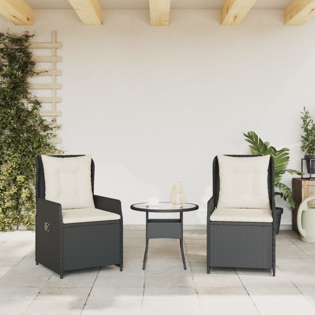 Tuinstoelen 2 st verstelbaar poly rattan zwart