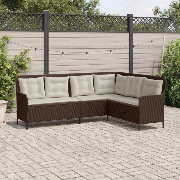 Tuinbank met kussens L-vormig poly rattan bruin