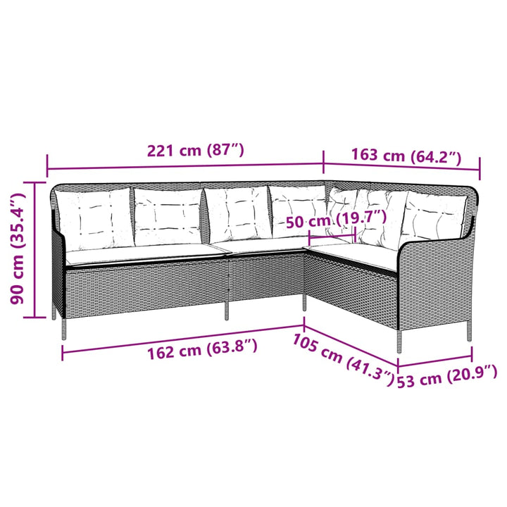 Tuinbank met kussens L-vormig poly rattan bruin