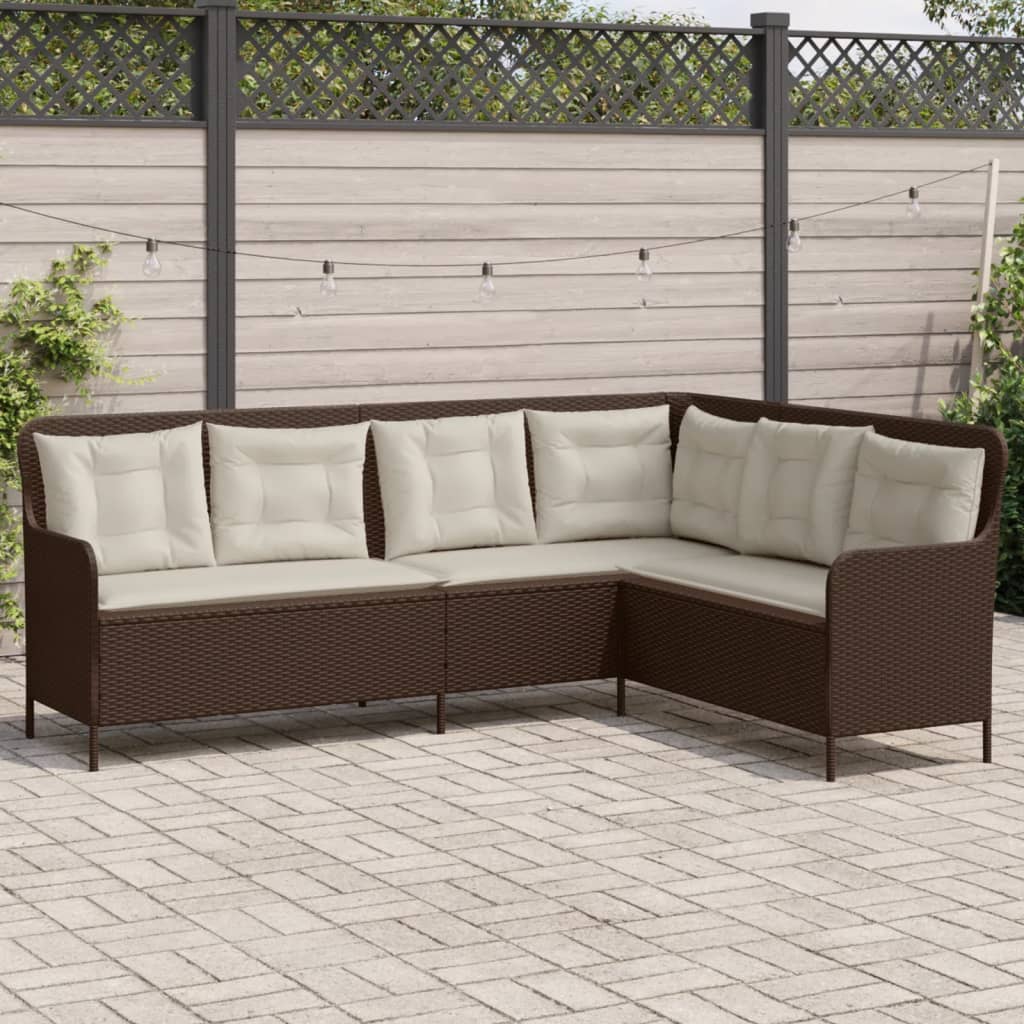 Tuinbank met kussens L-vormig poly rattan bruin