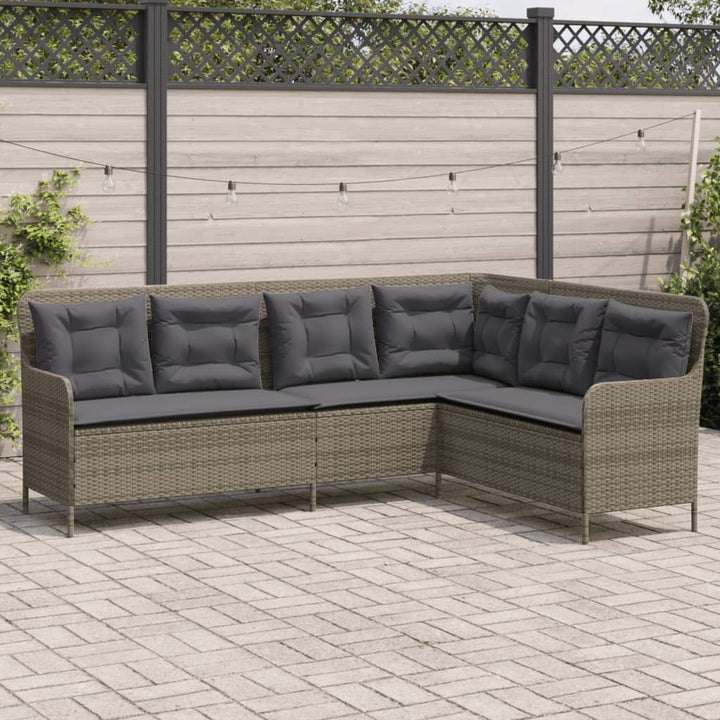 Tuinbank met kussens L-vormig poly rattan grijs