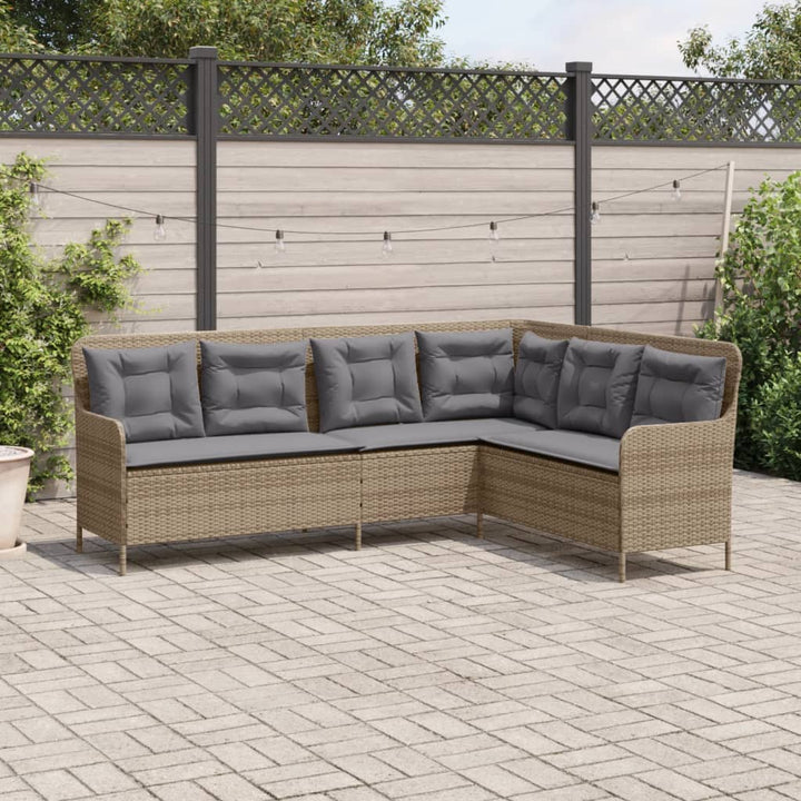 Tuinbank met kussens L-vormig poly rattan beige