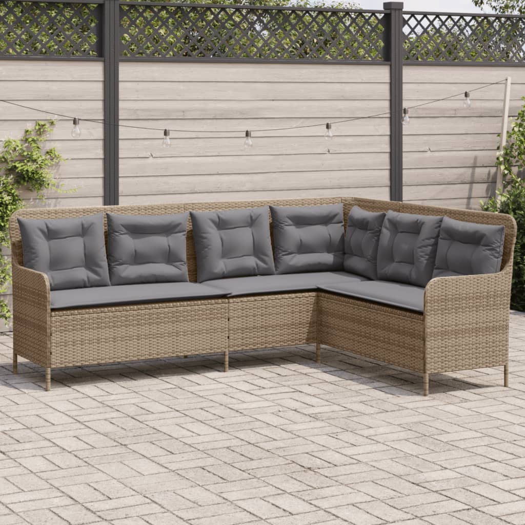 Tuinbank met kussens L-vormig poly rattan beige