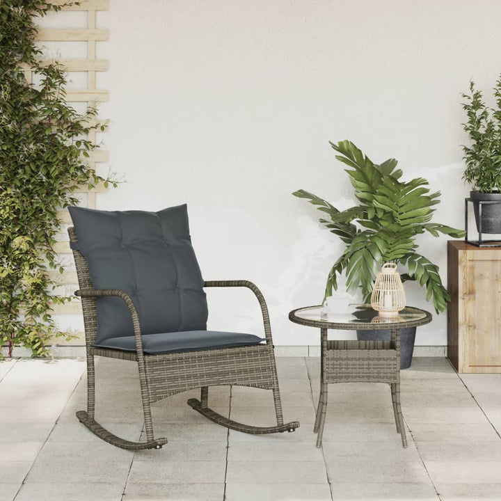 Tuinschommelstoel met kussens poly rattan grijs