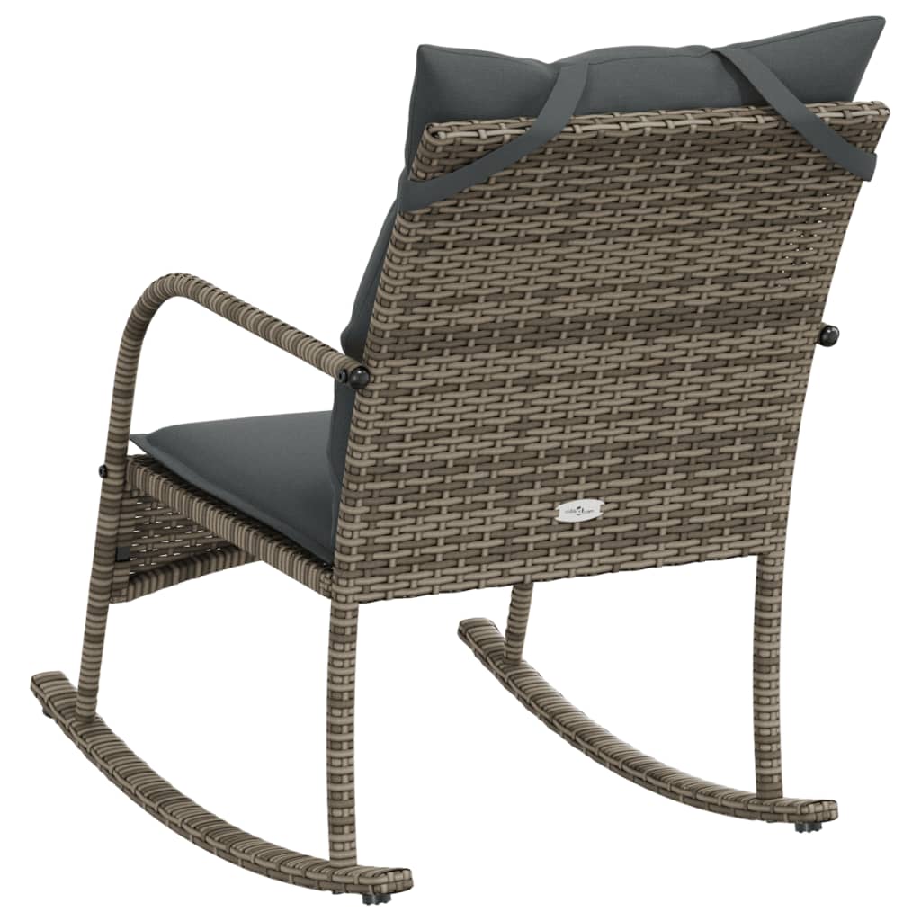 Tuinschommelstoel met kussens poly rattan grijs