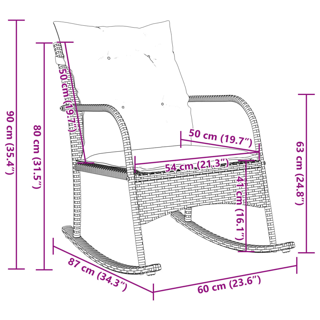 Tuinschommelstoel met kussens poly rattan grijs