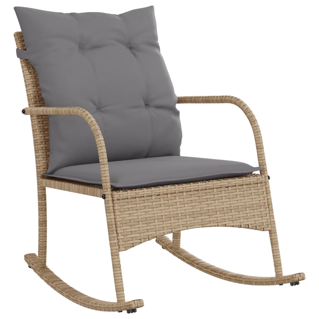 Tuinschommelstoel met kussens poly rattan beige