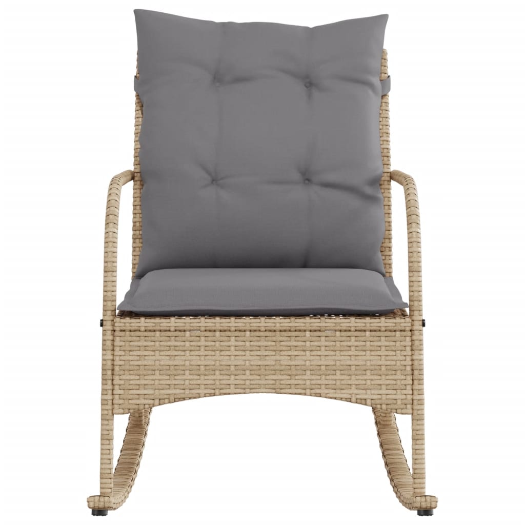 Tuinschommelstoel met kussens poly rattan beige