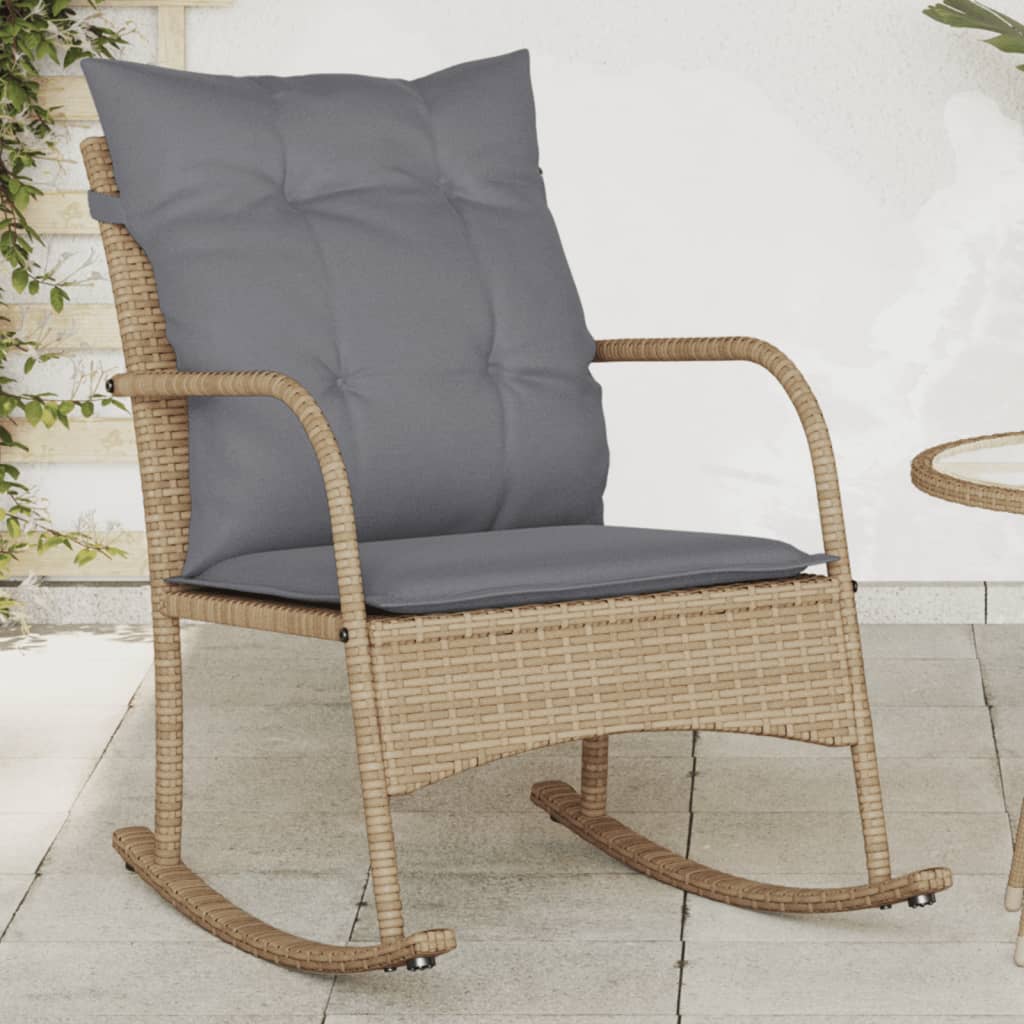 Tuinschommelstoel met kussens poly rattan beige