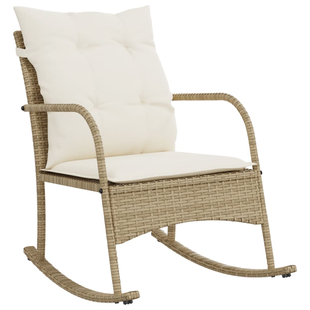 Tuinschommelstoel met kussens poly rattan beige